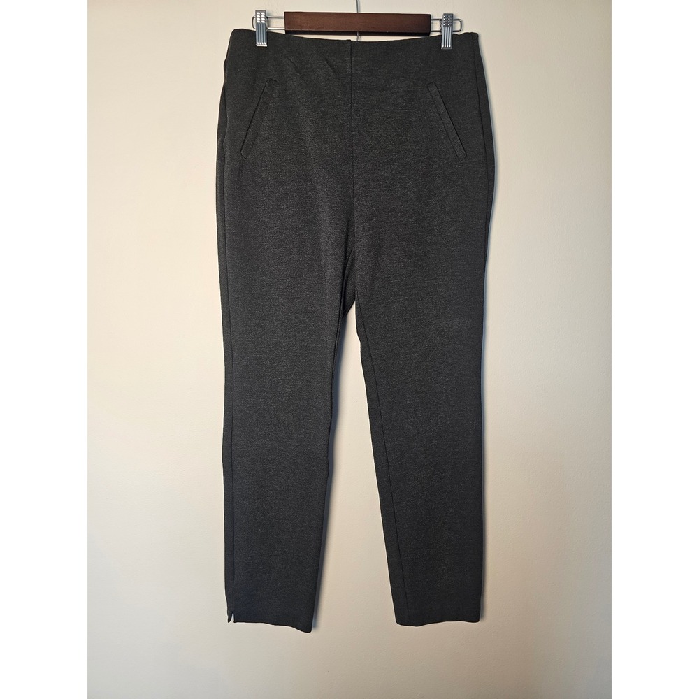 [Dark Academia] Chico's Pull-On Trousers Womens 10R Charcoal Grey Ponte Slit Hem